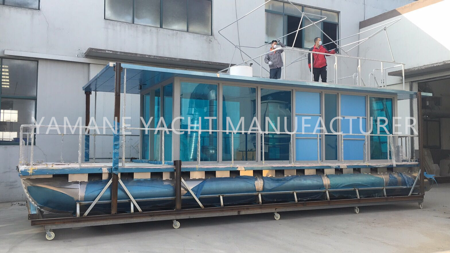 Barco pontón de aluminio sobre el agua para restaurante, fiesta, boda familiar, barco yamane (4)_副本