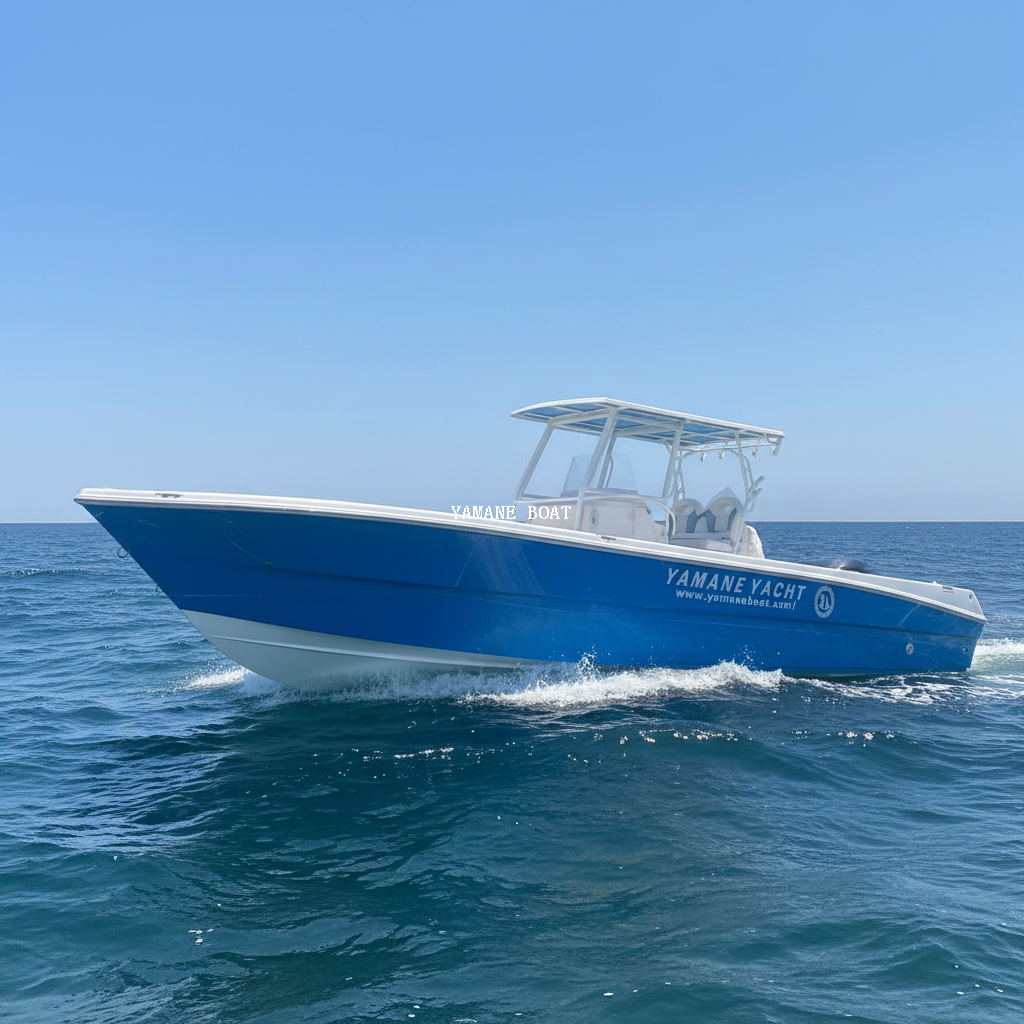 Barco de pesca deportivo con consola central de fibra de vidrio SG950B 9,5 m con techo rígido 