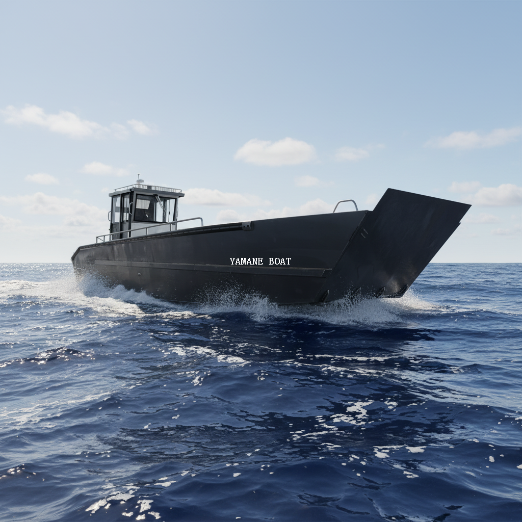 Barco de desembarco de aluminio soldado con autógena de 33 pies con caseta de ruedas y asientos tipo banco largos plegables 