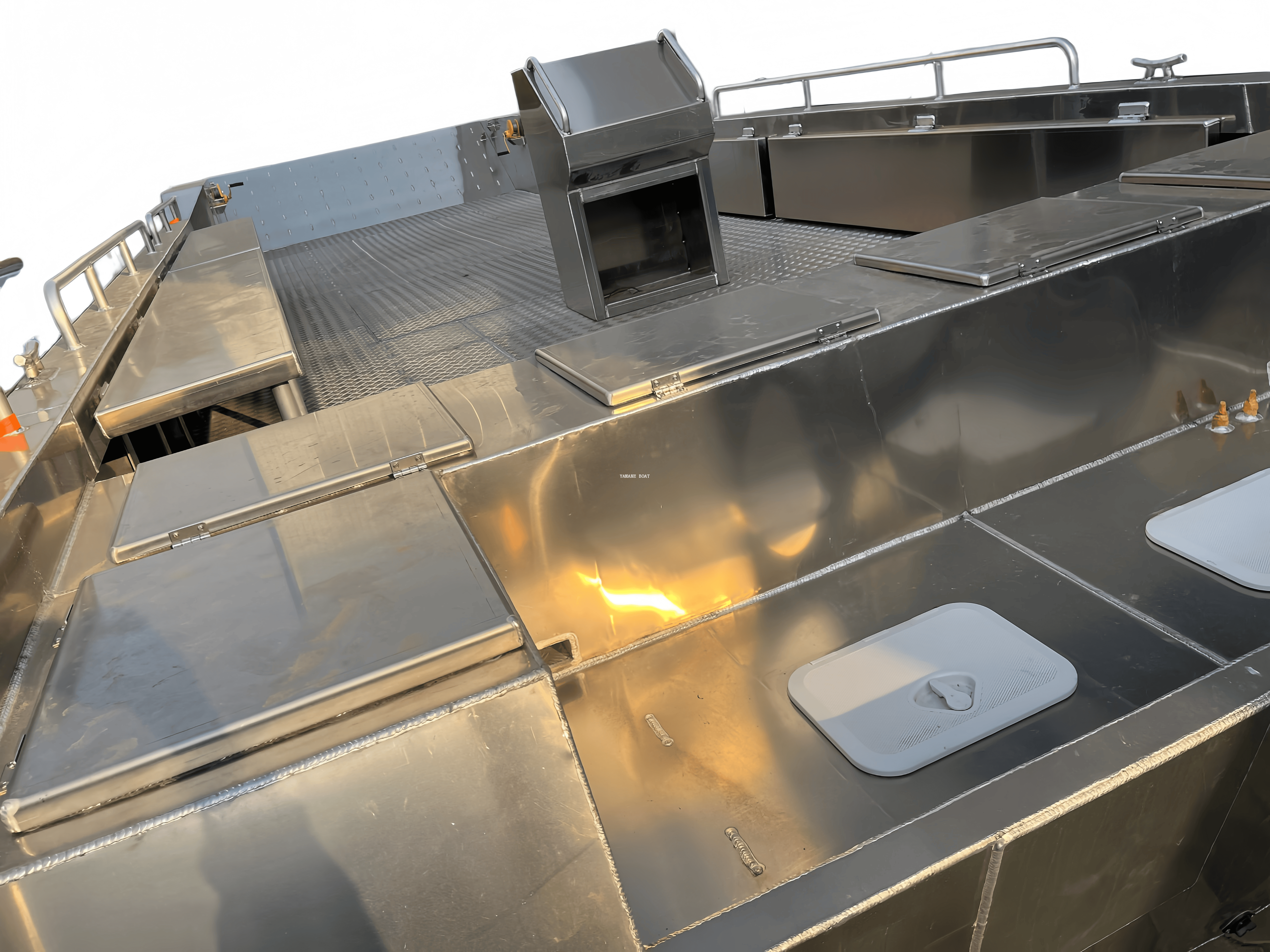 Lancha de desembarco de aluminio de 10 m con asientos tipo banco plegables izquierdo y derecho y tanque de combustible grande 