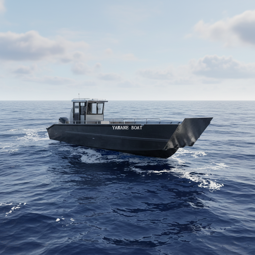 Barco de desembarco de aluminio soldado con autógena de 33 pies con caseta de ruedas y asientos tipo banco largos plegables 