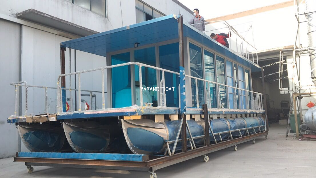 Barco pontón de aluminio de 11m sobre el agua para restaurante